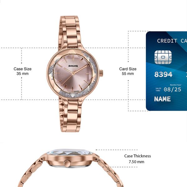 Sonata Festive Quartz Analog Pink Dial Rose Gold Metal Strap Watch For Women - image number 3