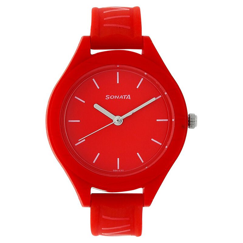 Sonata Colorpop Red Dial Women Watch With Plastic Strap - image number 0