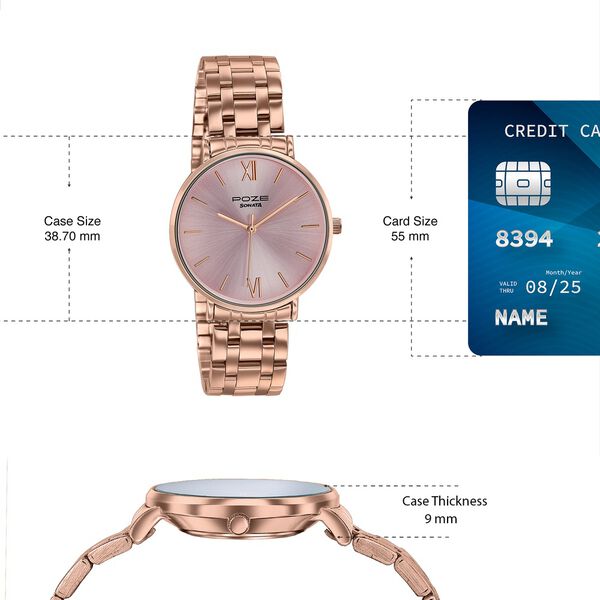 Poze By Sonata Quartz Analog Pink Dial Rose Gold Stainless Steel Strap Watch For Women - image number 3