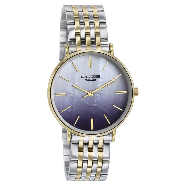 Sonata Poze Quartz Analog Blue Mother Of Pearl Dial Two Toned Color Stainless Steel Strap Watch For Women - image number 2