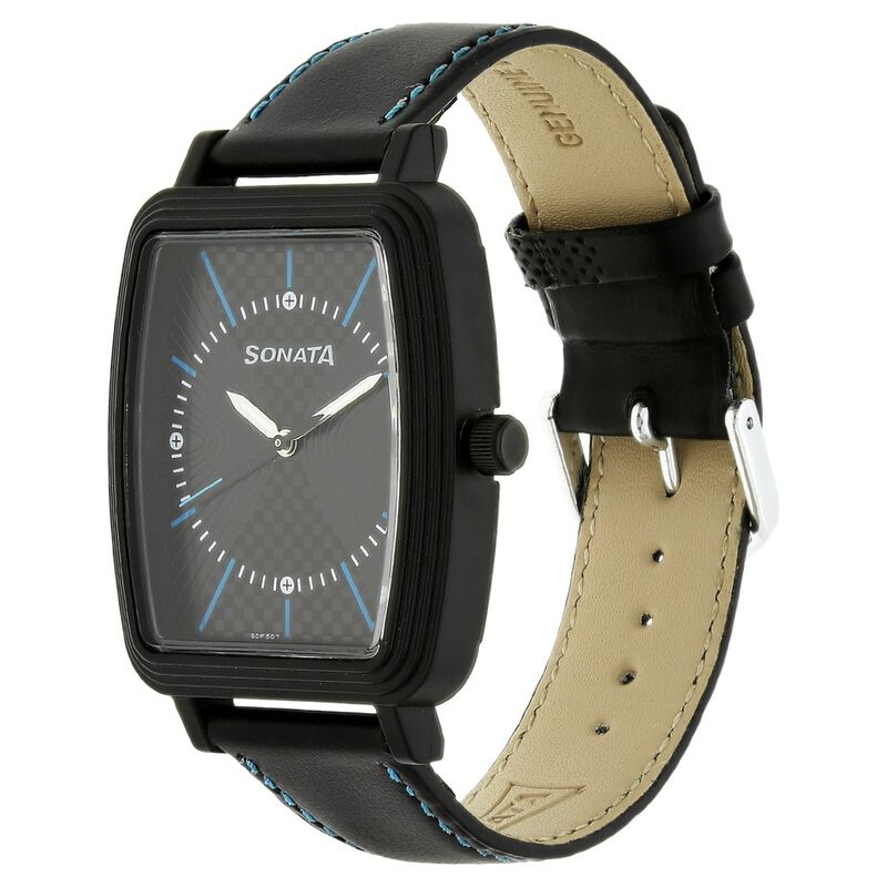 Sonata Quartz Analog Black Dial Leather Strap Watch for Men - image number 1