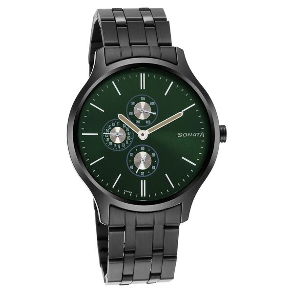 Sonata Quartz Multifunction Green Dial Stainless Steel Strap Watch for Men - image number 0