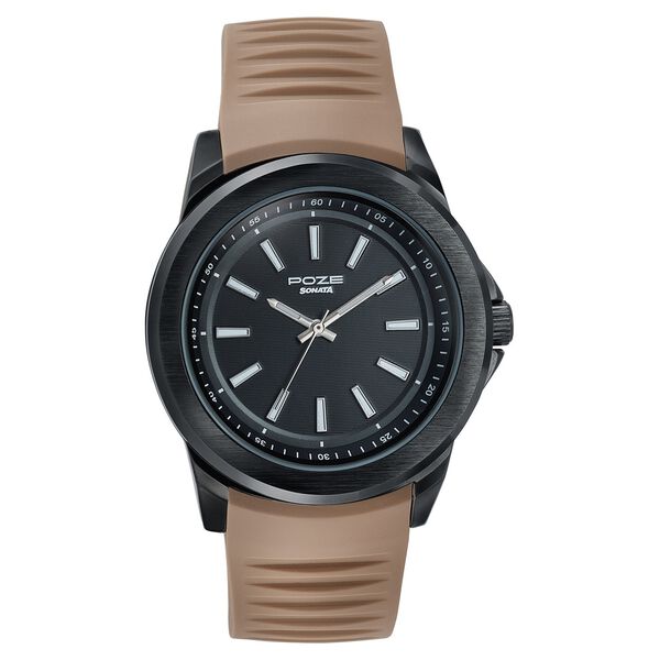 Poze Poze Quartz Analog Black Dial Grey Silicone Strap Watch For Men - image number 1