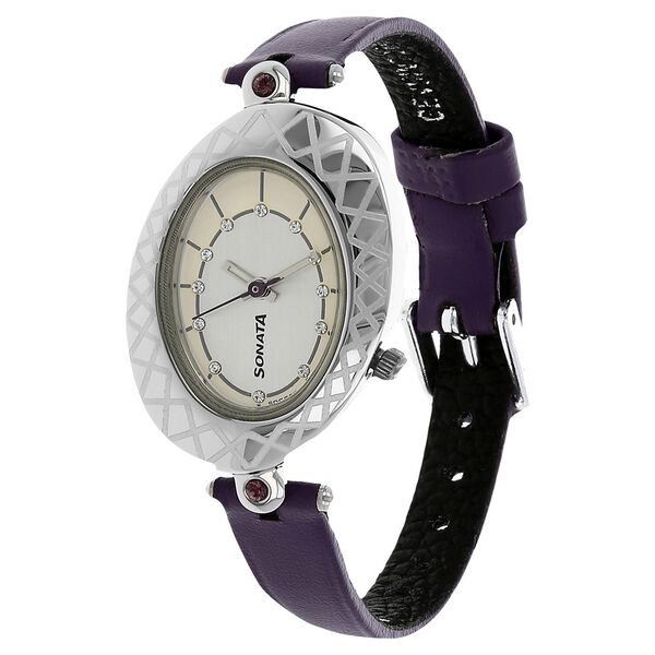 Sonata Quartz Analog Silver Dial Leather Strap Watch for Women - image number 1