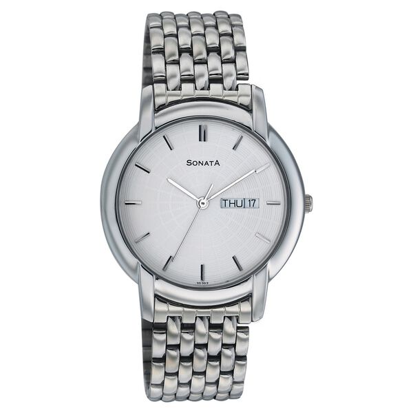 Sonata Quartz Analog Silver Dial Strap Watch for Men - image number 0