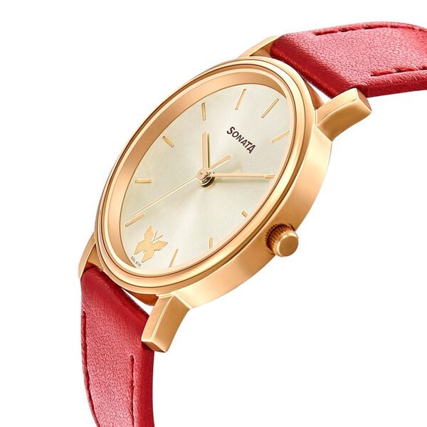 Sonata Play Champagne Dial Women Watch With Leather Strap - image number 2