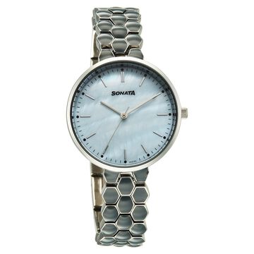 Sonata Festive Quartz Analog Grey Dial Metal & Enamel Strap Watch For Women