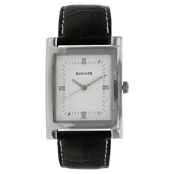 Sonata Quartz Analog White Dial Leather Strap Watch for Men - image number 0