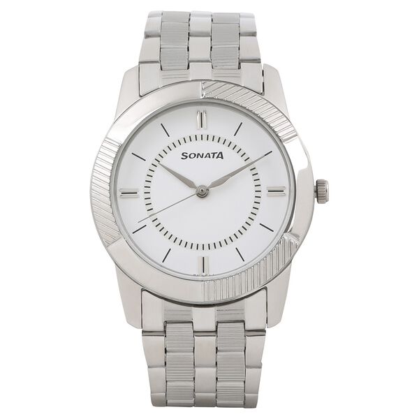 Sonata Quartz Analog Silver Dial Stainless Steel Strap Watch for Men - image number 0