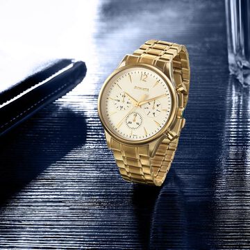 Sonata Quartz Multifunction White Dial Golden Stainless Steel Strap Watch For Men