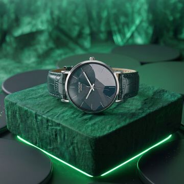 Poze By Sonata Quartz Analog Green Dial Green Leather Strap Watch For Men