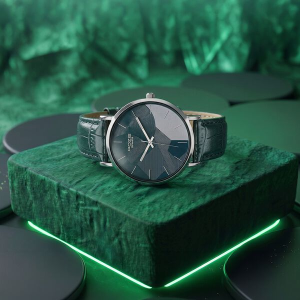 Poze By Sonata Quartz Analog Green Dial Green Leather Strap Watch For Men - image number 0