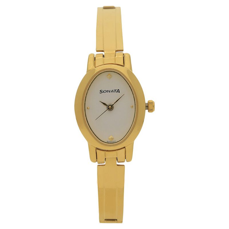 Buy Online Sonata Quartz Analog Golden Dial Stainless Steel Strap Watch