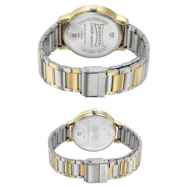 Sonata Quartz Analog Silver Dial Metal Strap Watch for Couple - image number 3