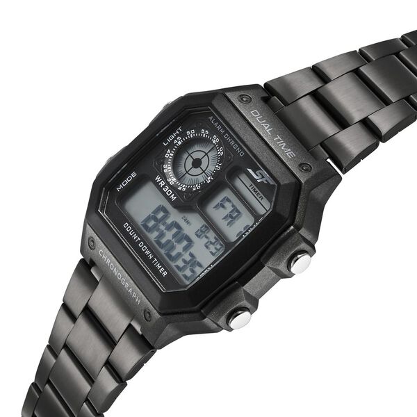 Sonata Hexa Digital Black Dial Grey Color Stainless Steel Strap Watch For Unisex - image number 1