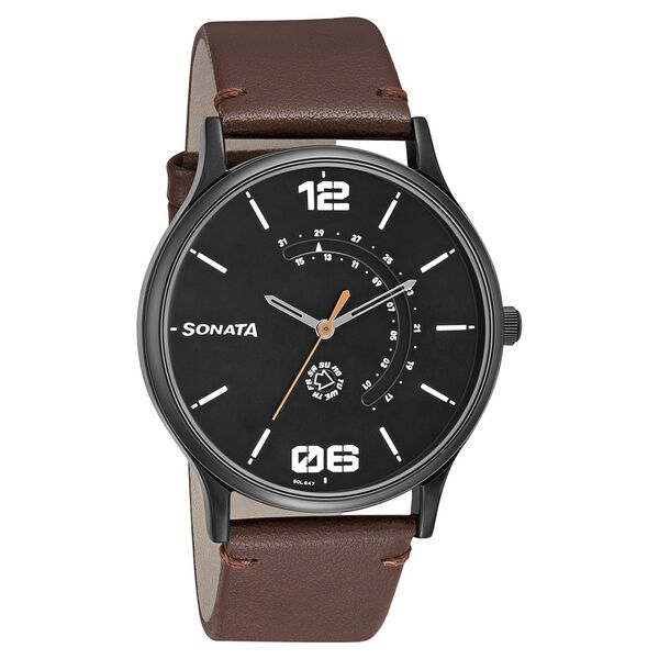 Sonata RPM Quartz Analog with Day and Date Brown Dial Leather Strap Watch for Men - image number 0