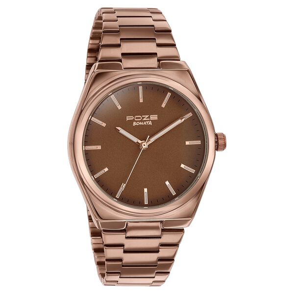 Sonata Poze Quartz Analog Brown Dial Brown Metal Strap Watch For Men - image number 2