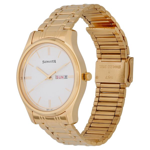 Sonata Quartz Analog with Day and Date White Dial Stainless Steel Strap Watch for Men - image number 2