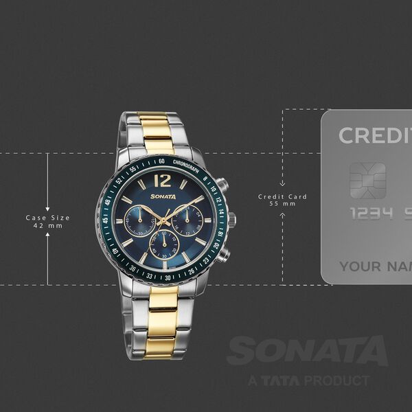 Sonata Chronos Quartz Analog with Date Blue Dial Two Toned Colour Stainless Steel Strap Watch For Men - image number 3