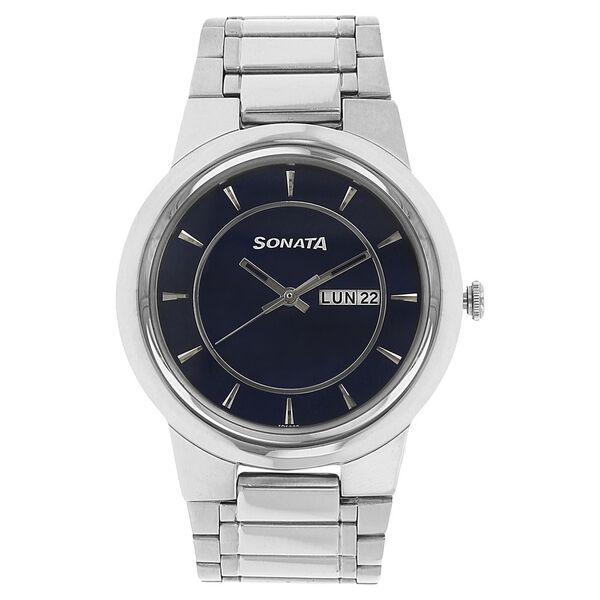 Sonata Quartz Analog with Day and Date Blue Dial Stainless Steel Strap Watch for Men - image number 0