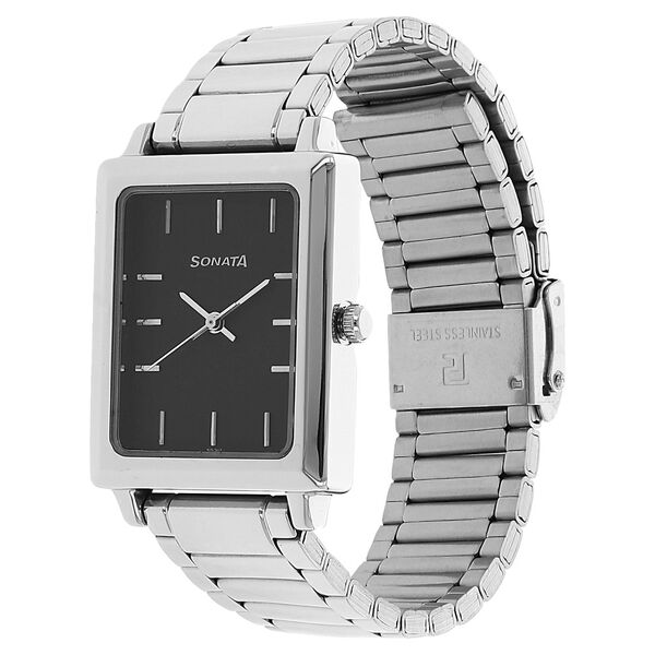 Sonata Quartz Analog Black Dial Stainless Steel Strap Watch for Men - image number 1