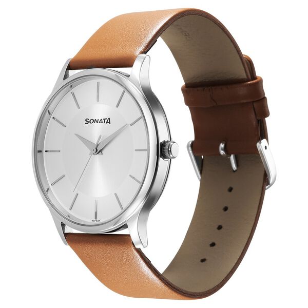 Sonata Aspire Quartz Analog Silver Dial Leather Strap Watch for Men - image number 2
