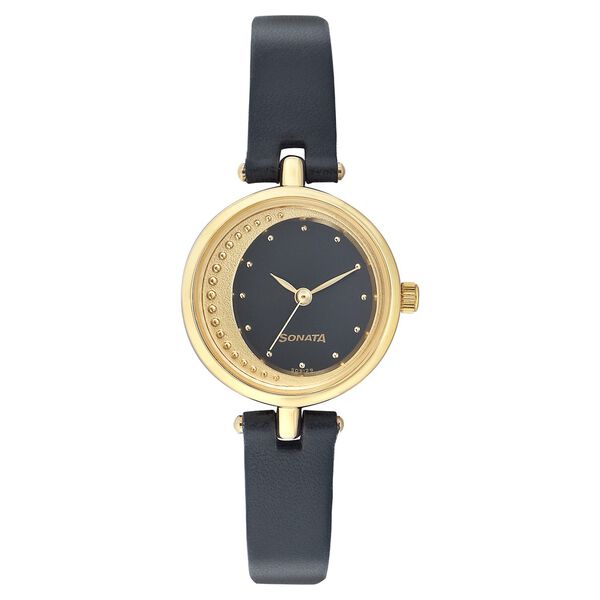 Sonata Quartz Analog Black Dial Leather Strap Watch for Women - image number 0