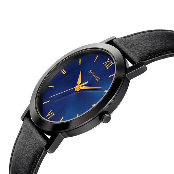 Sonata Quartz Analog Blue Dial Leather Strap Watch for Men - image number 2