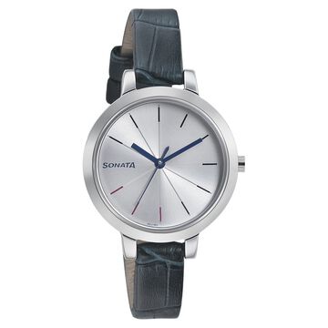 Sonata Quartz Analog Silver Dial Leather Strap Watch for Women