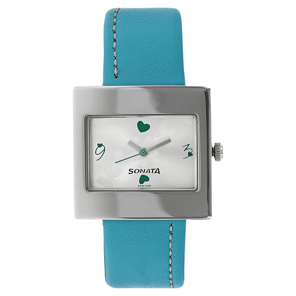 Sonata Quartz Analog Silver Dial Leather Strap Watch for Women