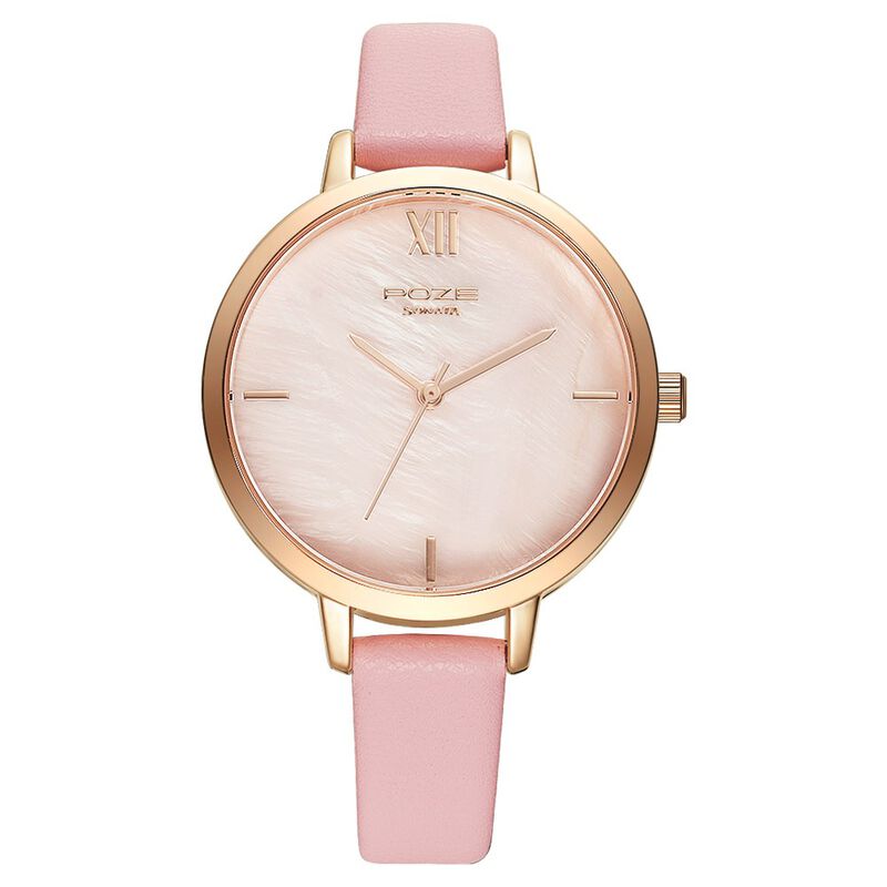 Buy Online Poze by Sonata Quartz Analog Pink Dial PU Leather Strap