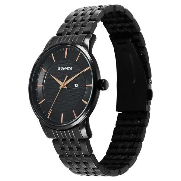 Sonata Wedding Quartz Analog Black Dial Stainless Steel Strap Watch For Men - image number 2