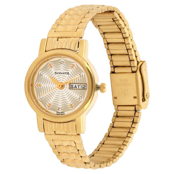 Sonata Quartz Analog with Day and Date Silver Dial Stainless Steel Strap Watch for Women - image number 1