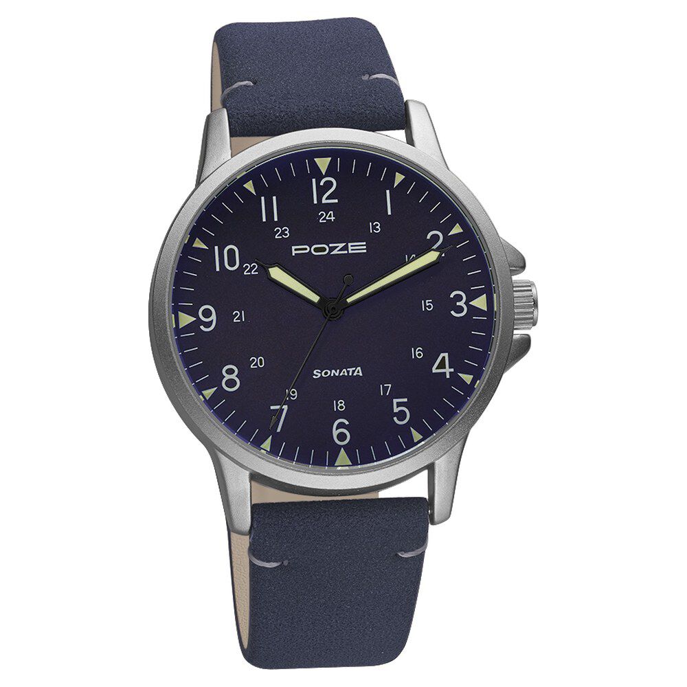 Buy Online Poze by Sonata Quartz Analog Blue Dial PU Leather Strap Watch for Men sp70011sl03w Sonata
