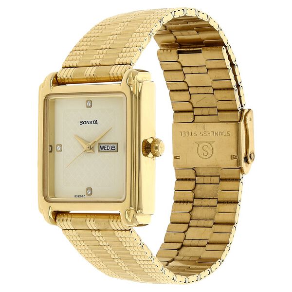 Sonata Quartz Analog with Day and Date Champagne Dial Stainless Steel Strap Watch for Men - image number 1