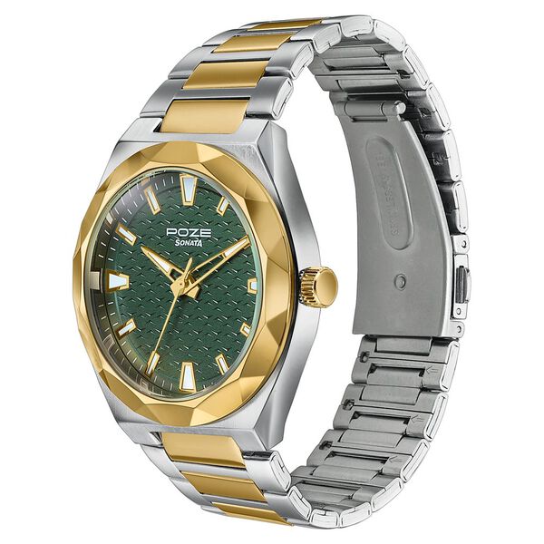 Poze Poze Quartz Analog Green Dial Two Toned Metal Strap Watch For Men - image number 4