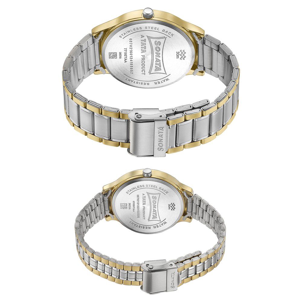 Buy Online Sonata Modern Bandhan Quartz Analog Silver Dial Stainless Steel Strap Watch for Couple 7710587050bm02 p Sonata