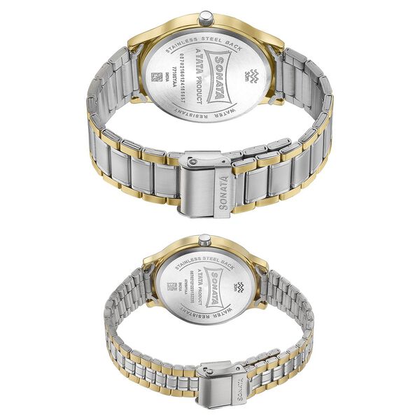 Sonata Modern Bandhan Quartz Analog Silver Dial Stainless Steel Strap Watch for Couple - image number 4
