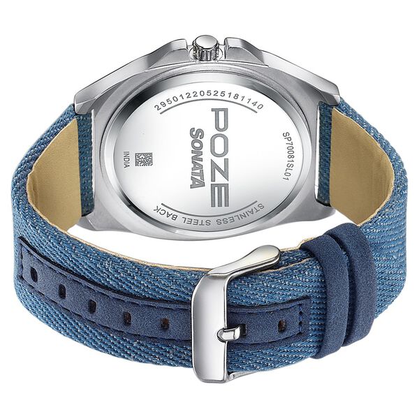 Sonata Poze Quartz Analog Silver Dial Blue Denim Leather Strap Watch For Men - image number 6