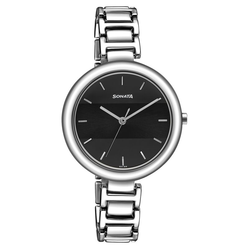 Sonata Workwear Black Dial Women Watch With Metal Strap - image number 0