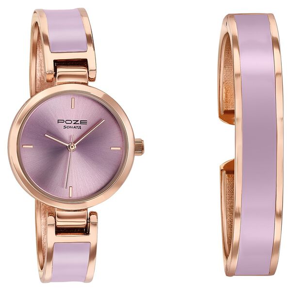 Sonata Poze Quartz Analog Purple Dial Two Toned Kada Strap Watch For Women - image number 2