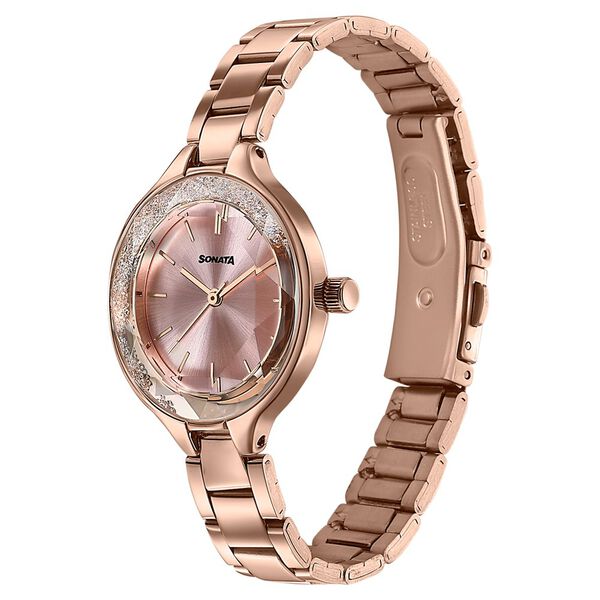 Sonata Festive Quartz Analog Pink Dial Rose Gold Metal Strap Watch For Women - image number 2