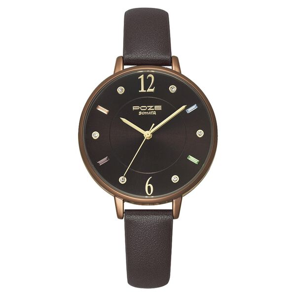 Poze by Sonata Quartz Analog Black Dial PU Leather Strap Watch for Women - image number 0