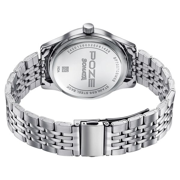 Sonata Poze Quartz Analog Blue Dial Silver Colour Stainless Steel Strap Watch For Men - image number 6