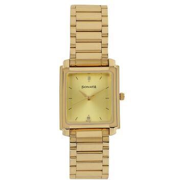 Sonata Quartz Analog Champagne Dial Metal Strap Watch for Men