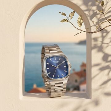 Poze Poze Quartz Analog Blue Dial Silver Metal Strap Watch For Men