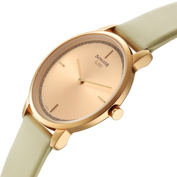 Sonata Sleek Women Rose Gold Dial Beige Leather Strap Watch - image number 2