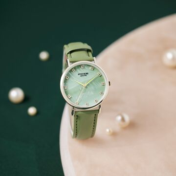Sonata Poze Quartz Analog Green Mother Of Pearl Dial Green Color Leather Strap Watch For Women