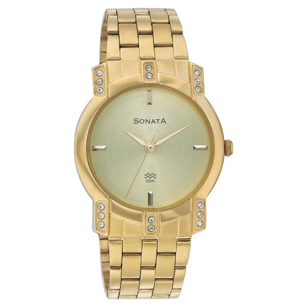 Sonata Quartz Analog Champagne Dial Strap Watch for Men - image number 0
