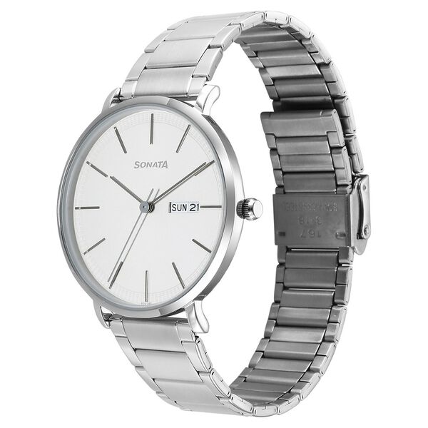 Sonata Ascent Quartz Analog with Day and Date White Dial Stainless Steel Strap Watch For Men - image number 2